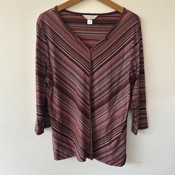Christopher & Banks Tops - Christopher & Banks Top Womens Large Purple Striped V-neck